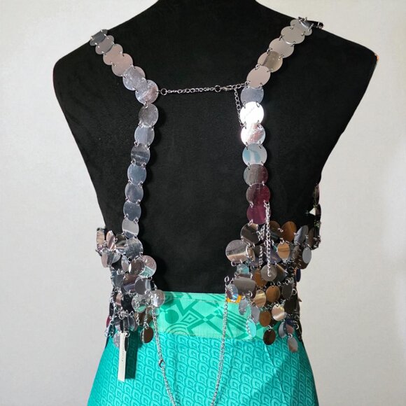 NWT AUDREY PARKS ( LG ) Disco Shiny Adjustable Fit Large Sequin Vest - Picture 2 of 10